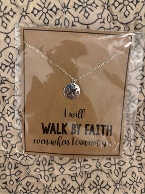 Walk By Faith Compass Pendant Necklace - Silver